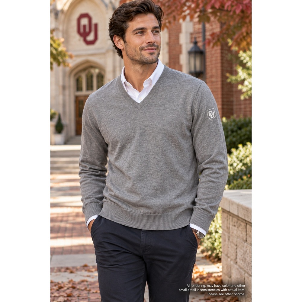 Fairway & Greene XXL OU Oklahoma Sooners V-Neck Gray Italian Merino Wool NWT